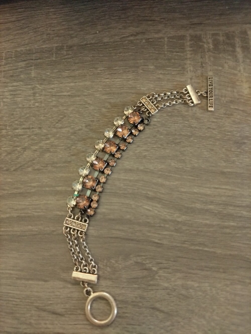 American Eagle Live Your Life Rhinestone Toggle Bracelet Jewelry.